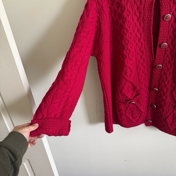 Aran crafts 100% Irish wool pink oversized chinky knit cardigan sweater size XL - Picture 3 of 6
